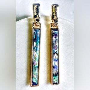 New Genuine Abalone Shell Linear Bar Drop Dangle Earrings